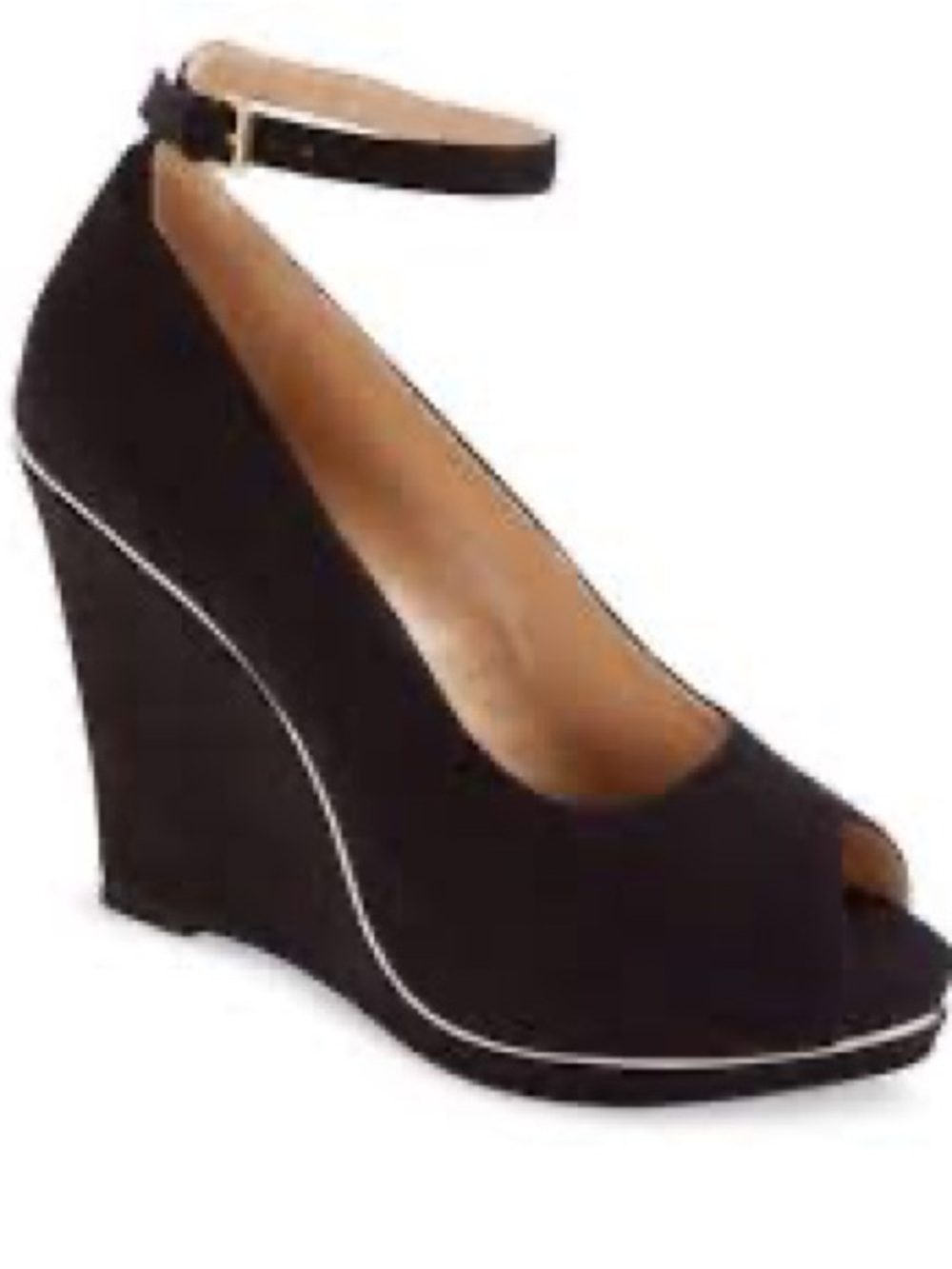 Mossino Black suede Ankle-Strap Peep-Toe Wedge Heels